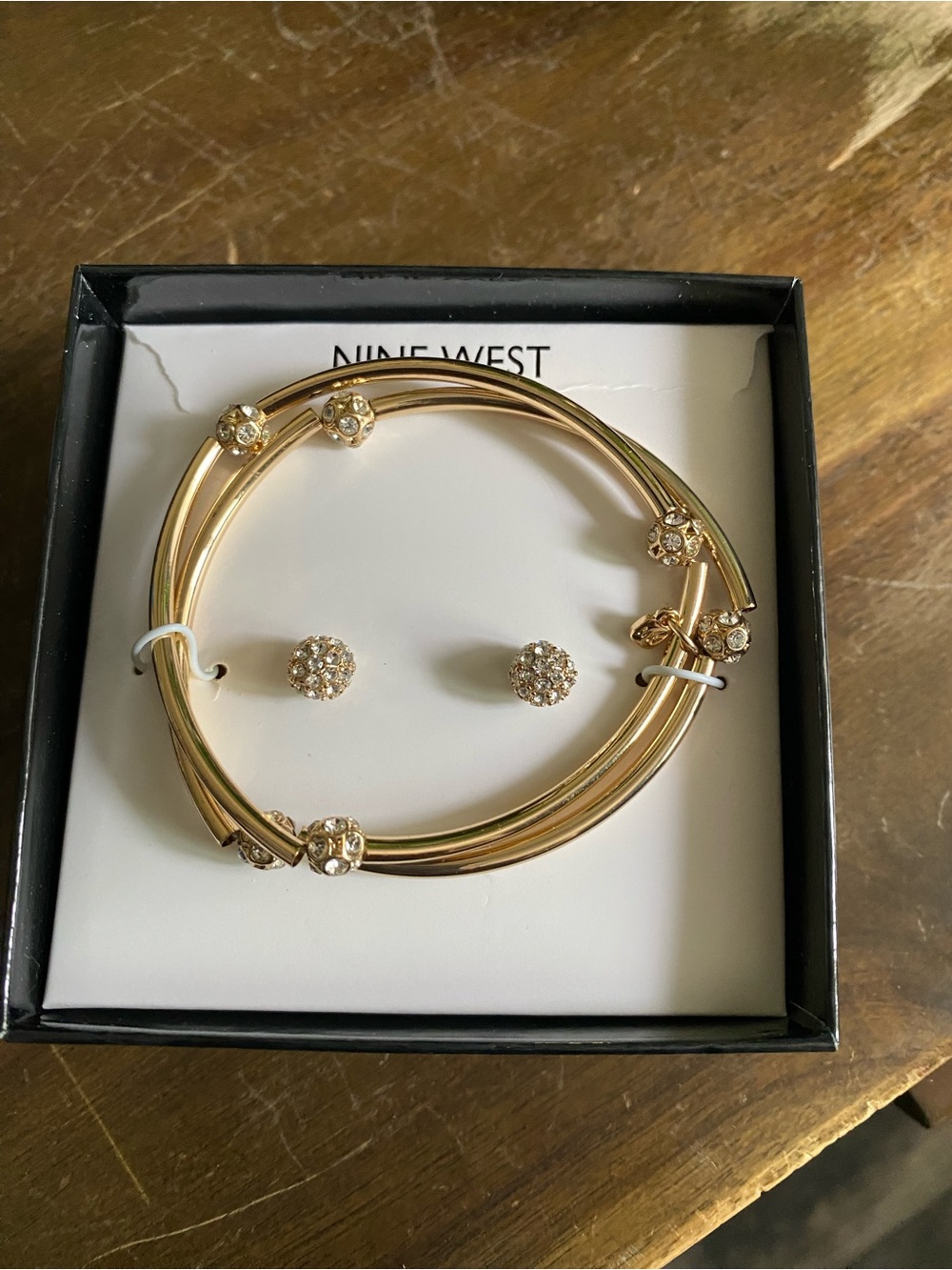Nine West Gold 2-Row Fireball Bracelet & Stud Earring Set | NEW IN BOX